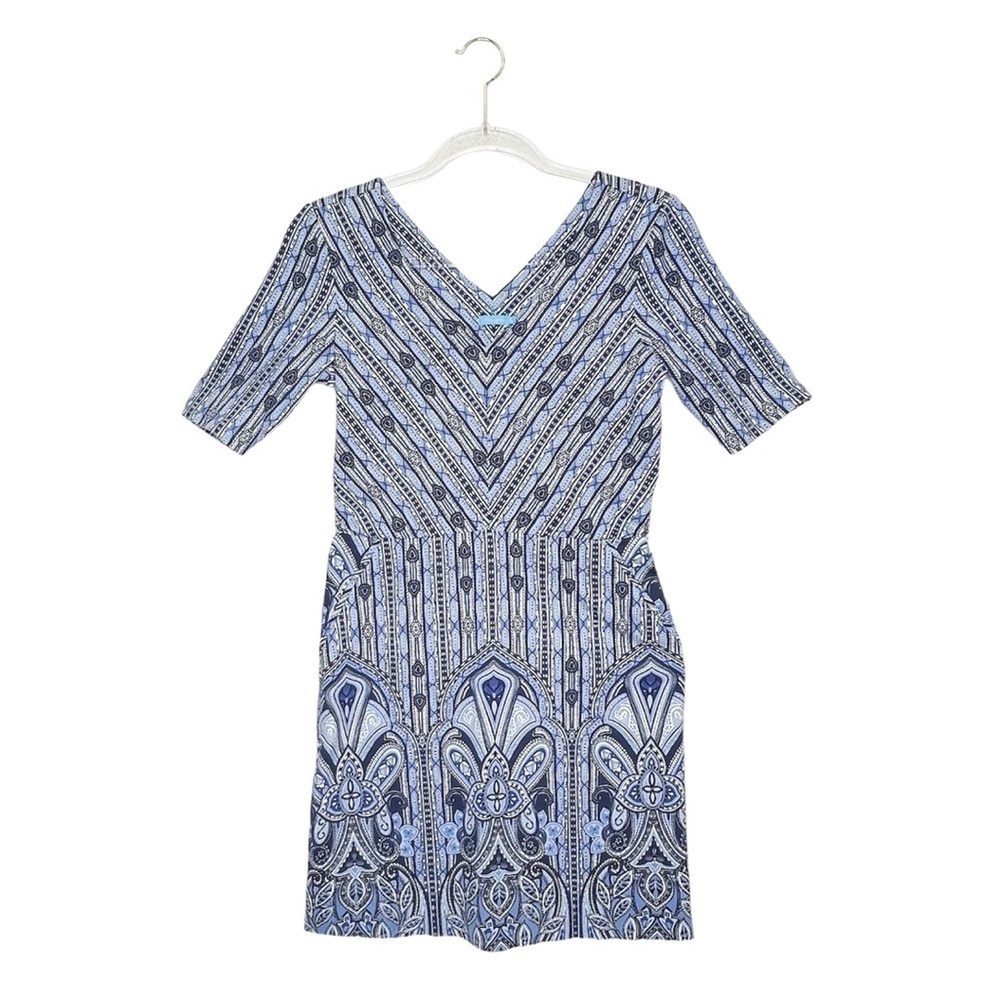 J.McLaughlin Casey Dress Size XS Paisley & Stripes Blue White Above the Knee EUC